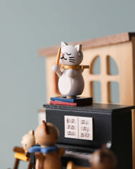 Wooden Cat Playing Piano Music Box